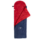 שק שינה Outdoor Revolution Negev לשתי עונות כחול/אדום, בד נבלון ופנים פלנל, פתוח מבט מהצד