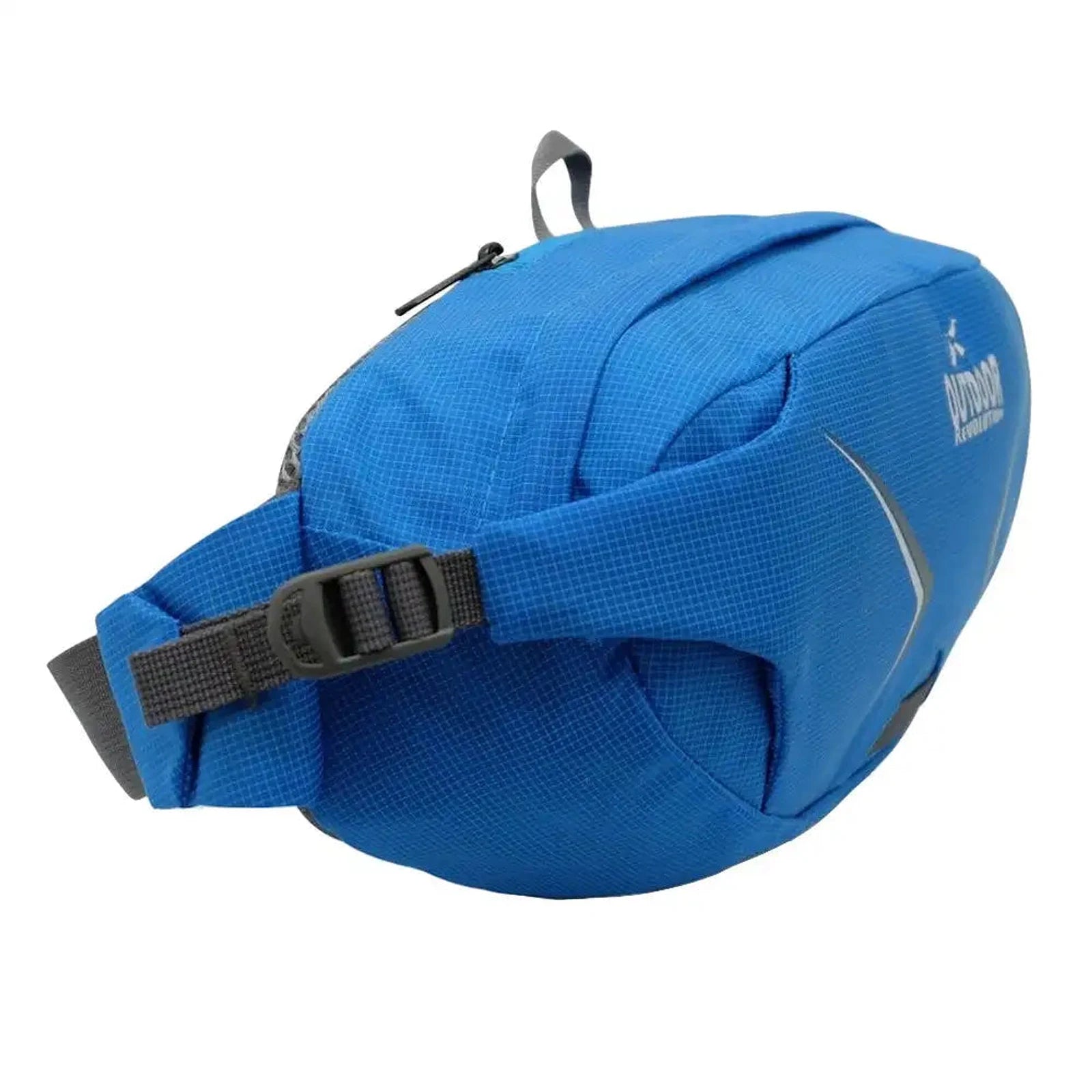 פאוץ' ספורטיבי Outdoor Revolution דגם SPIRIT בצבע כחול עם רוכסן היקפי ורצועה מתכוונת, מבט צד