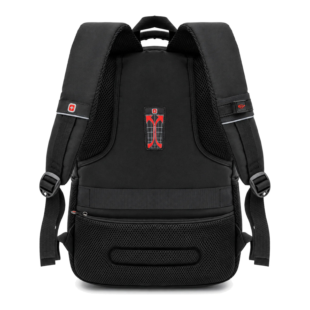 גב אורטופדי של תיק POLO SWISS PILOT עם ריפוד מאוורר, רצועות כתף מרופדות ורצועת תפס למזוודה