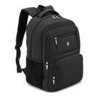תיק גב אורטופדי למחשב POLO SWISS PILOT בצבע שחור עם מבנה חזית EVA וכיסי התארגנות, מבט קדמי בזווית