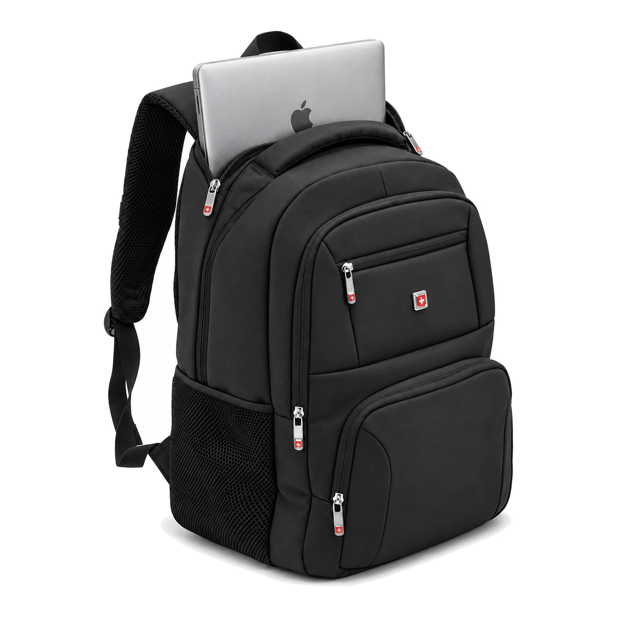 תיק גב למחשב POLO SWISS PILOT שחור עם מחשב נייד 15.6" בתא המרופד, מתאים לעלייה למטוס כתיק יד