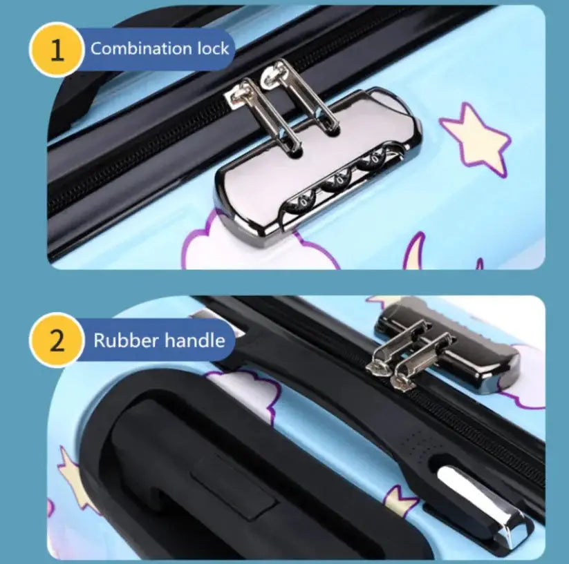 מזוודת ילדים 18 אינץ RollyBear תקריב מנעול שילוב מובנה וידית טרולי מרופדת גומי לאחיזה נוחה