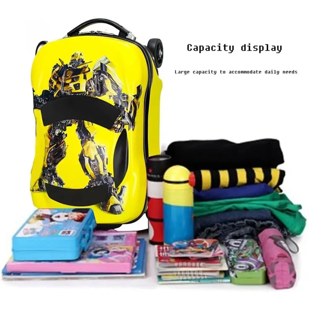 מזוודת ילדים קשיחה 18" RollyBear בעיצוב מכונית ספורט צהובה עם חלל פנימי מרווח לבגדים משחקים ואביזרים