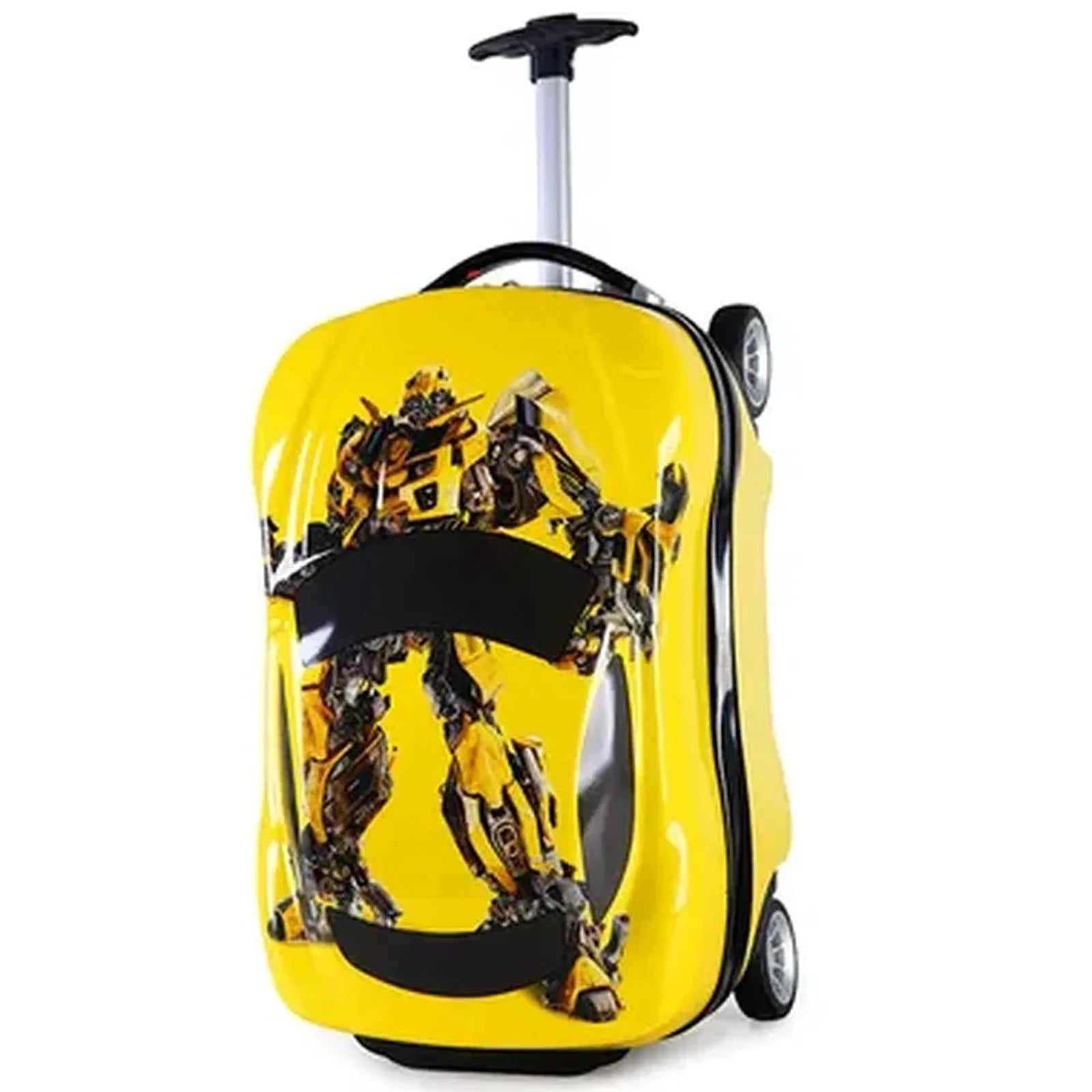 מזוודת ילדים קשיחה 18" RollyBear בעיצוב מכונית ספורט צהובה, 4 גלגלים וידית טרולי מתכווננת, מבט מלפנים