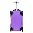 מזוודת ילדים קשיחה RollyBear 18 אינץ׳ סגולה בעיצוב מכונית ספורט, מבט מאחור עם גלגלים וידית