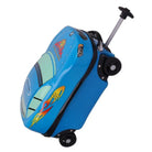 מזוודת ילדים קשיחה RollyBear 18 אינץ׳ כחולה עם ערכת מדבקות מכוניות ספורט מודבקות, מבט צד