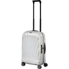 מזוודת Samsonite C-lite בצבע אוף-ווייט עם ידית טלסקופית מושלפת, מזוודת עליה למטוס מחומר CURV 1.9 ק״ג