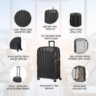 איור מאפיינים מזוודה Samsonite C-lite Spinner: חומר CURV, מנעול TSA, 4 גלגלי ספינר כפולים, ידיות נשיאה