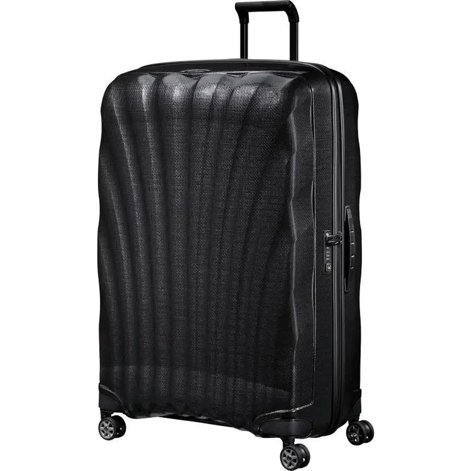 מזוודה גדולה XXL ג'מבו 33 אינץ' Samsonite C-Lite בצבע שחור, עשויה מחומר CURV קשיח וקל משקל, מבט חזית