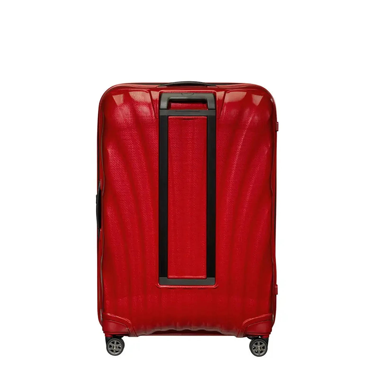 מזוודה גדולה XXL ג'מבו 33 אינץ' Samsonite C-Lite בצבע אדום צ'ילי, מבט גב עם 4 גלגלי סיליקון כפולים וספינר 360
