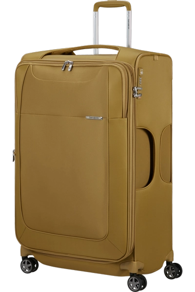 מזוודת בד גדולה Samsonite D'lite Spinner 78cm EXP בצבע חרדל זווית קדמית עם גלגלי סיליקון כפולים