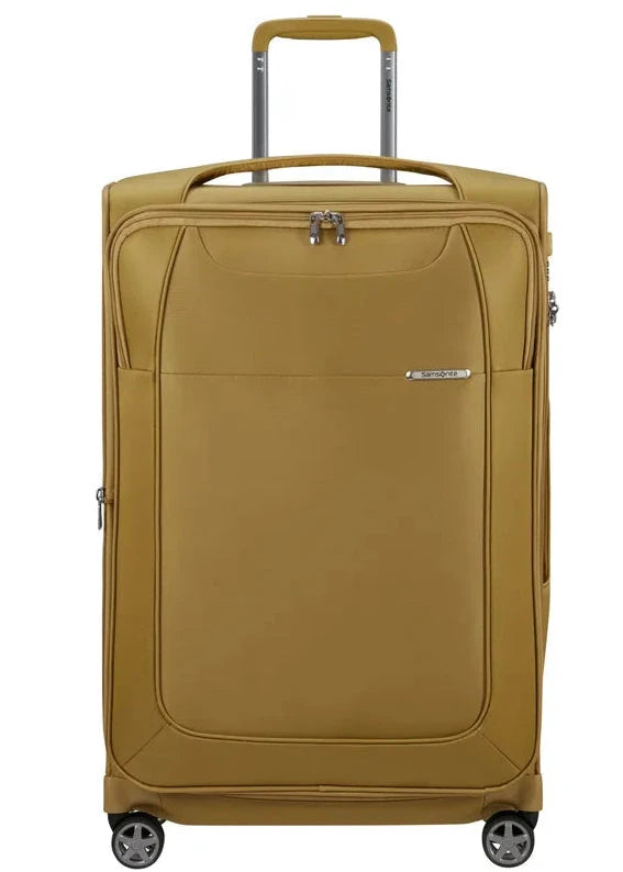 מזוודת בד גדולה Samsonite D'lite Spinner 78cm בצבע צהוב כאמל - מבט קדמי עם ידית טלסקופית ולוגו סמסונייט