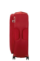 מבט צד של מזוודה גדולה אדומה Samsonite D'lite Spinner 78cm EXP עם מנעול TSA מובנה ורוכסן הרחבה