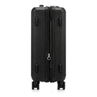 מבט צד של מזוודת הטרולי Samsonite Modus בצבע שחור עם רגליות צד להנחת המזוודה על הצד