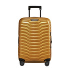מזוודת טרולי עלייה למטוס Samsonite Proxis בצבע זהב דבש, קלה במיוחד במשקל 2.3 ק"ג בלבד, מבט מלפנים