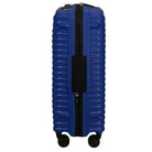 מזוודת טרולי עלייה למטוס Samsonite Upscape במשקל 2.3 ק"ג בלבד - מבט צד עם רוכסן שחור בצבע כחול