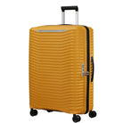 מזוודה גדולה 28 אינץ' Samsonite Upscape בצבע צהוב עם רוכסן הרחבה להגדלת הנפח - מבט אלכסוני מלפנים
