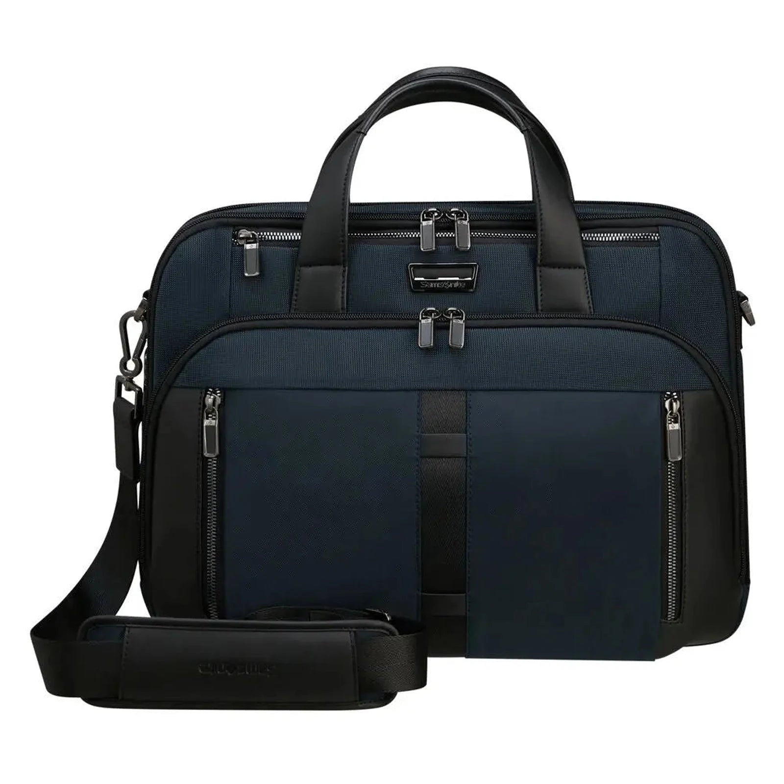 תיק צד עסקי Samsonite Urban Eye בצבע נייבי עם רצועת כתף מתכווננת ונשלפת ולוחית לוגו מתכת בחזית