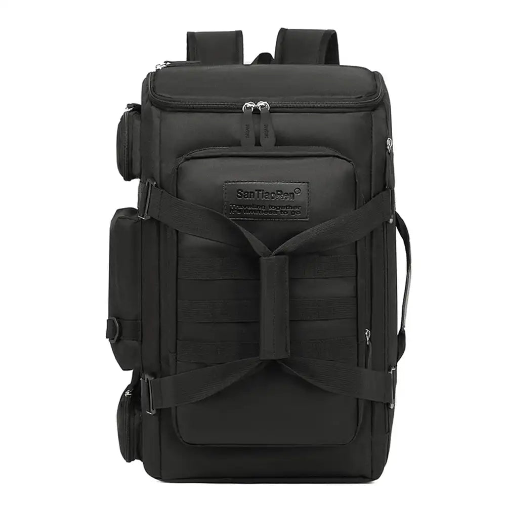 תיק עליה למטוס חכם SanTiaoRen SkyPack 42L בצבע שחור עם פטנט רשום, מבט קדמי עם רצועות צד