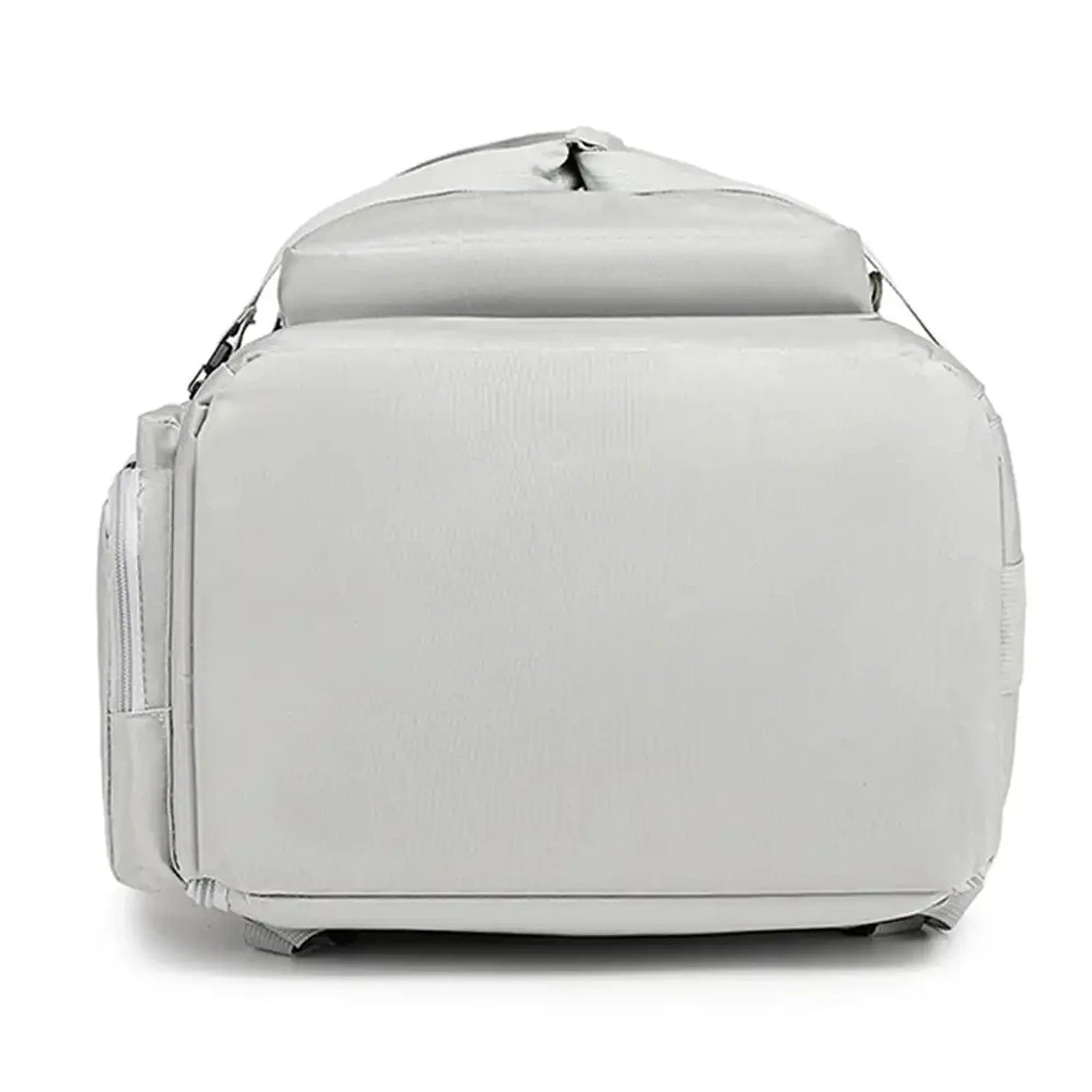 תיק עליה SanTiaoRen SkyPack 42L בצבע אפור, תצוגת בסיס תחתון מחוזק עם תא צדדי חיצוני