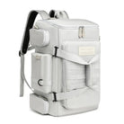 תיק עליה למטוס חכם SanTiaoRen SkyPack 42L בצבע אפור, מבט תלת רבע עם רצועות דחיסה ותאי צד