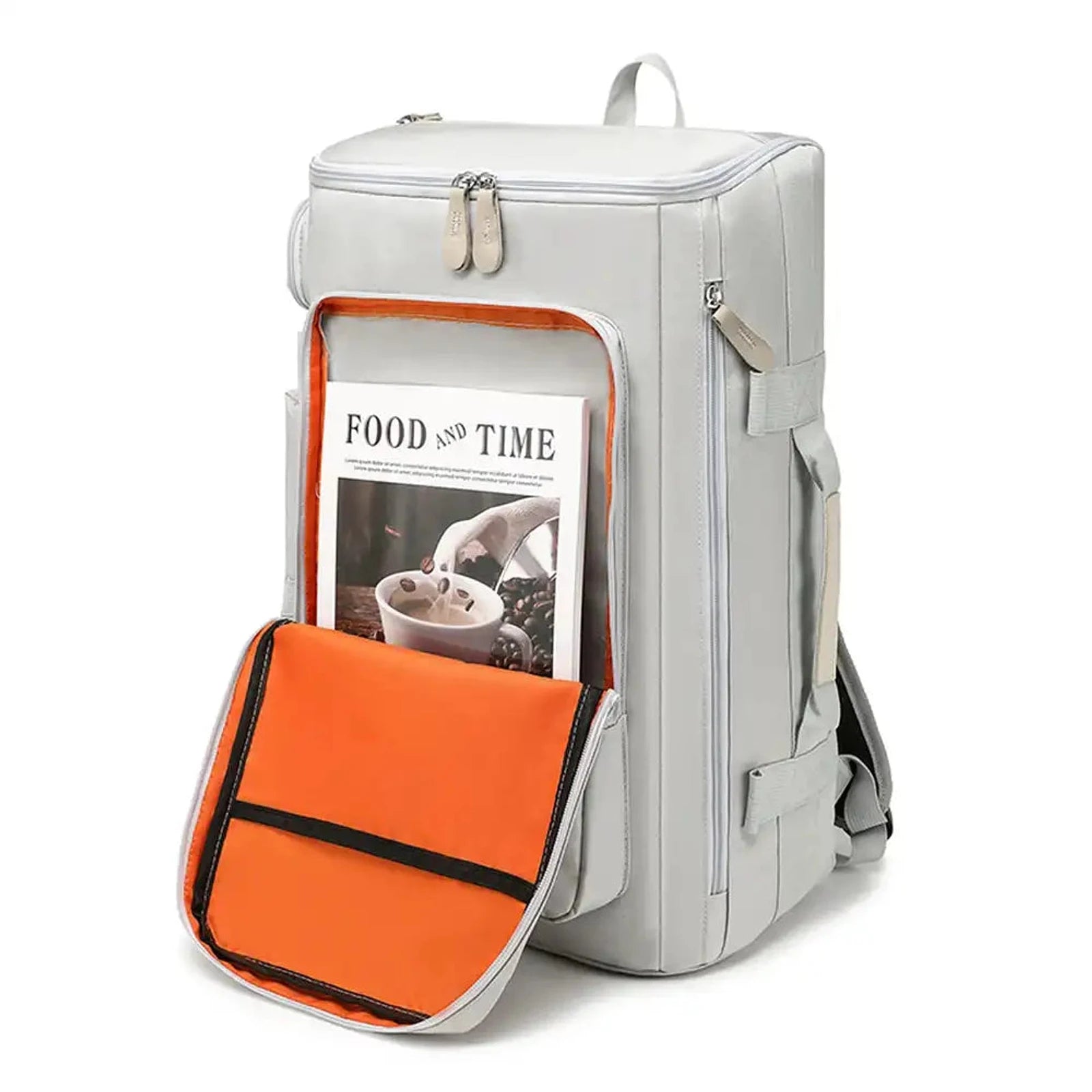 תיק עליה SanTiaoRen SkyPack 42L בצבע אפור עם רצועות צד מתכווננות לדחיסת התכולה, מבט צדדי זוויתי