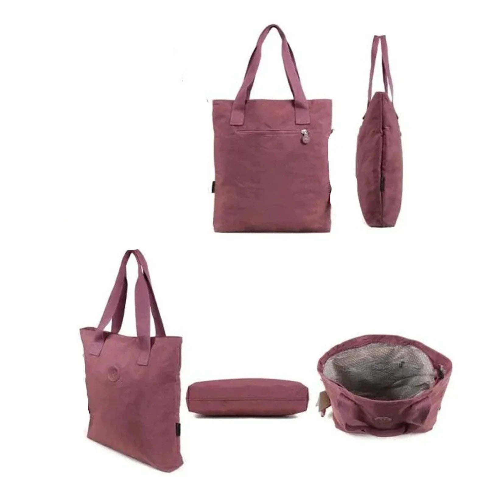 תיק צד SEEINGLY Tote Bag בצבע ורוד עתיק, תצוגת זוויות אחורי צד ותא פנימי, בד פרשוט עמיד למים