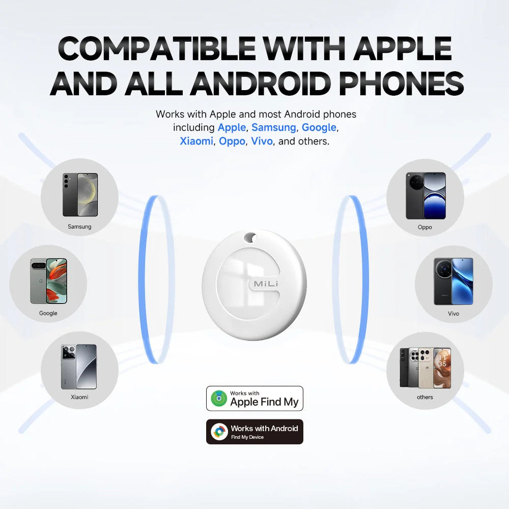 תג MiTag תואם לכל מכשירי האייפון ואנדרואיד כולל Samsung, Google, Xiaomi, Oppo ו-Vivo