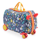 מזוודת רכיבה לילדים Snoopy מקורי דגם Forest בצבע נייבי עם הדפס בוטני, ידית צהובה וגלגלי ספינר אדומים - מבט זווית