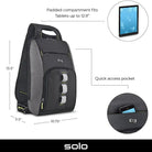 תיק קרוס בודי SOLO New York דגם Active Tablet Sling איור מידות של עשרים ושמונה על עשרים על שבעה סנטימטר