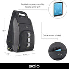תיק קרוס בודי SOLO New York דגם Active Tablet Sling איור מידות של עשרים ושמונה על עשרים על שבעה סנטימטר