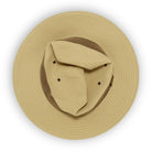 כובע פדורה Sunday Afternoons Ventura Hat בצבע בז' במצב מקופל, עיצוב Crushable לנסיעות, הגנת UPF 50+, מבט מלמעלה