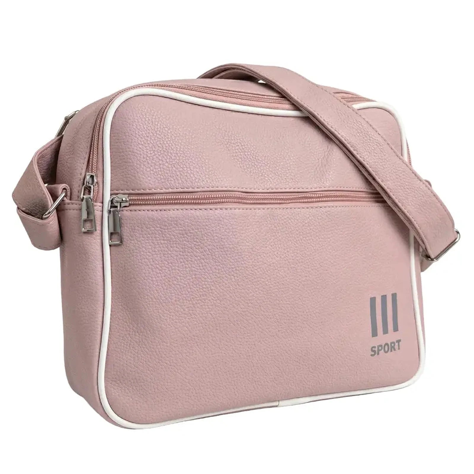 תיק כתף יומיומי SWISS ALPIN Airliner בצבע ורוד פודרה, עשוי מ-PU Leather, מבט בזווית