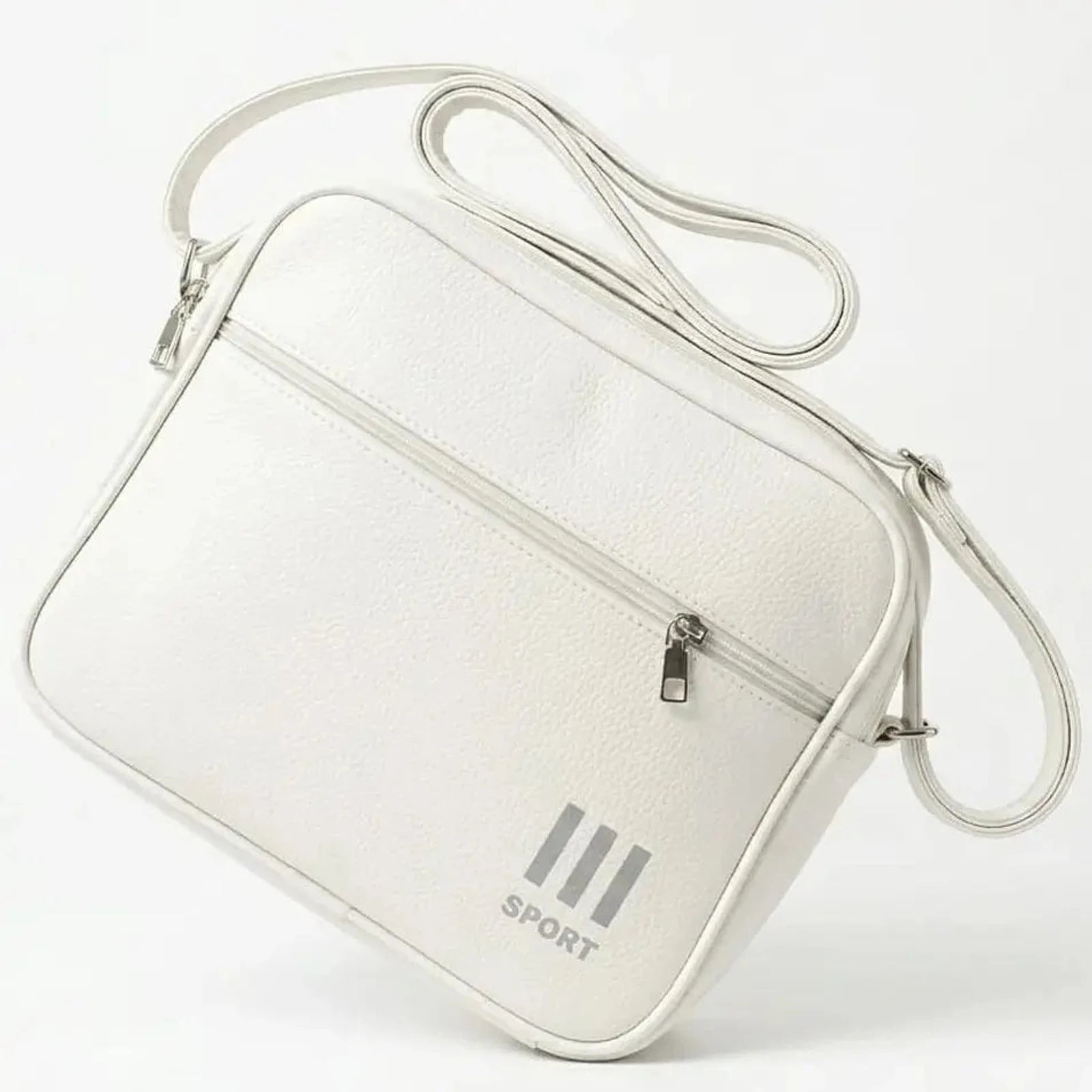 תיק כתף SWISS ALPIN Airliner בצבע לבן עם עיטור SPORT, עשוי מ-PU Leather, מבט מלמעלה