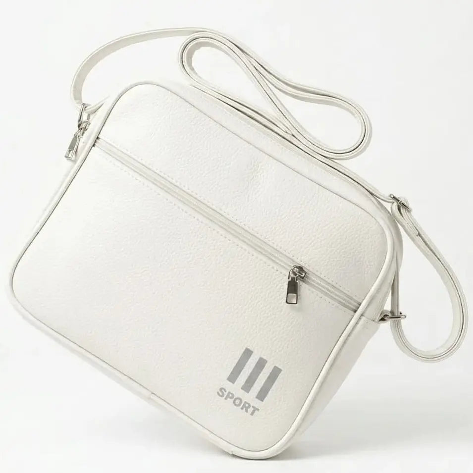 תיק כתף SWISS ALPIN Airliner בצבע לבן עם עיטור SPORT, עשוי מ-PU Leather, מבט מלמעלה