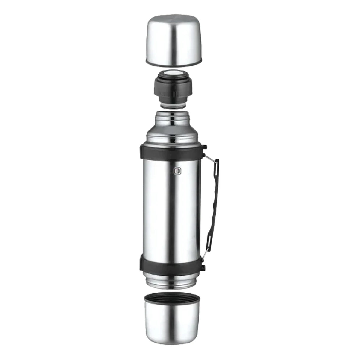 תרמוס נירוסטה SWISS Arctic Peak Steel 1.1 ליטר בפירוק - מכסה, אטם ושתי כוסות מובנות שמתברגות על הגוף