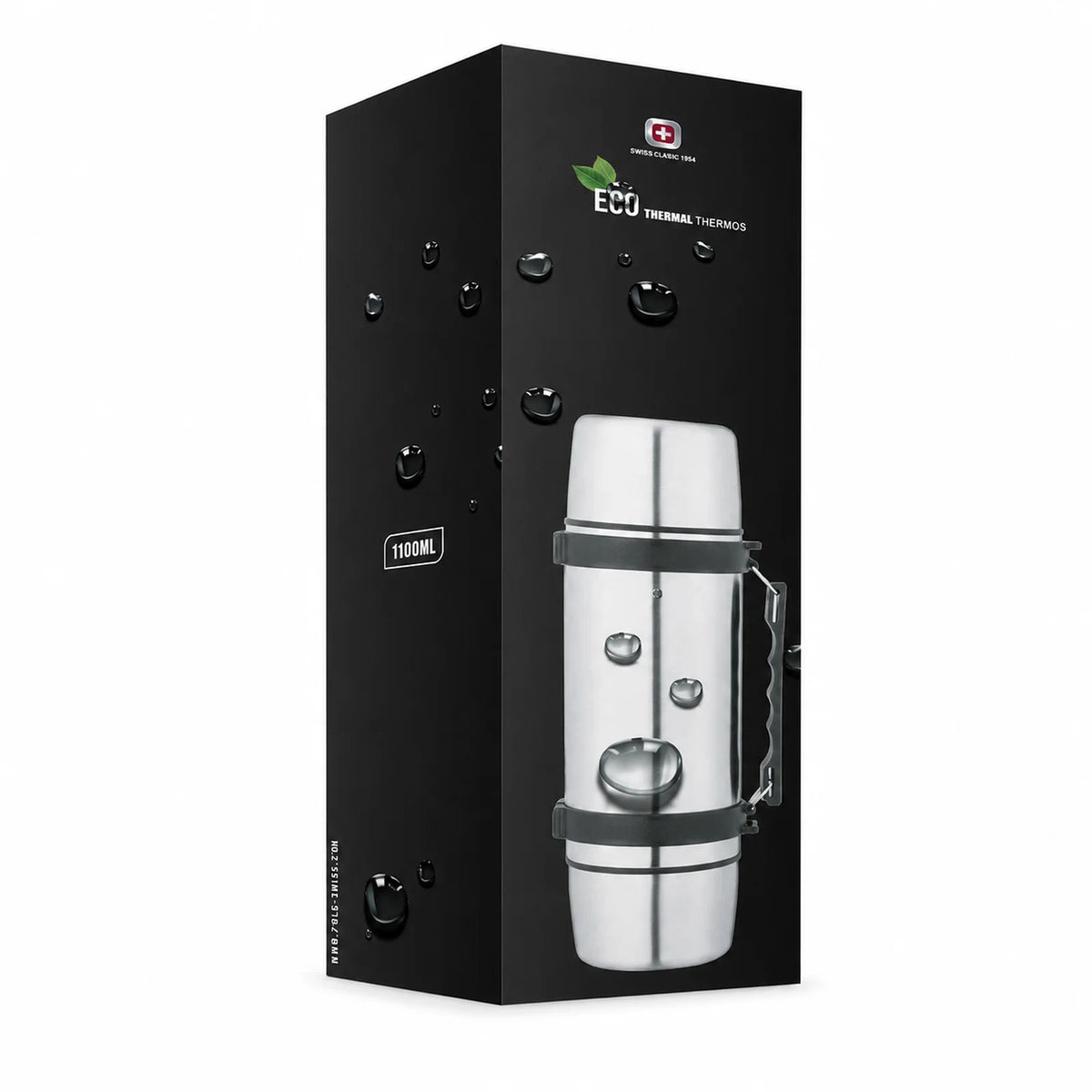 אריזת תרמוס נירוסטה SWISS Arctic Peak Steel 1.1 ליטר - קופסת ECO Thermal שחורה, מוכנה למתנה
