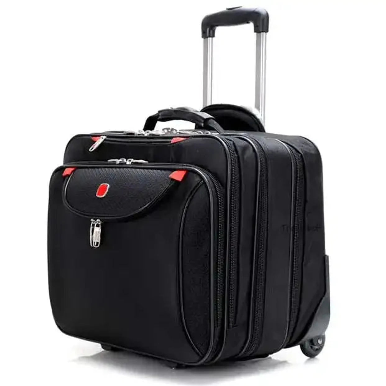 תיק טרולי עסקי Swiss Executive Glide 18 אינץ, פוליאסטר בליסטי 1680D, גלגלי סיליקון, ידית אלומיניום שלופה