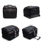 תיק טרולי עסקי Swiss Executive Glide 18 אינץ׳ קולאז׳ ארבע זוויות מלפנים, צד, מעל ותלת-רבעי עם ידית טרולי אלומיניום