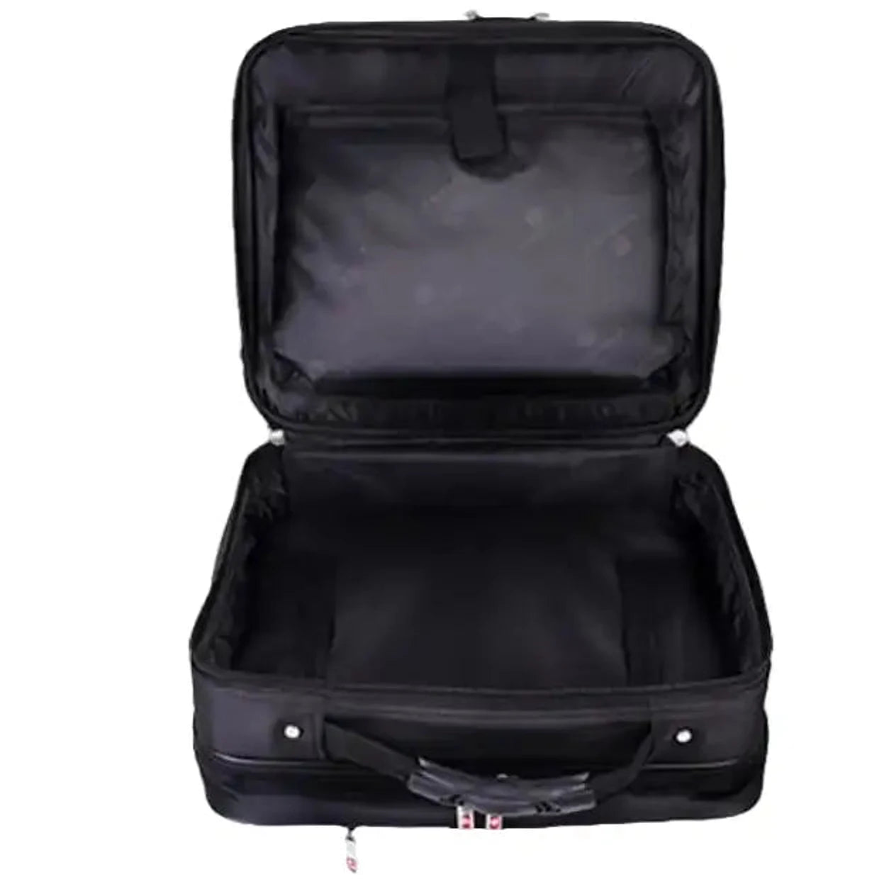 תיק טרולי עסקי Swiss Executive Glide 18 אינץ׳ תא מרכזי פתוח ריק, בטנה שחורה עם לוגו וגישה נוחה לאחסון ביגוד ומסמכים