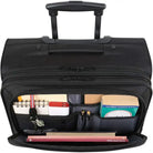 תיק טרולי עסקי Swiss Executive Glide 18 אינץ׳ עם תא חזיתי פתוח ומלא פנקסים, מחזיקי עט, מפתחות וספרי עבודה מסודרים