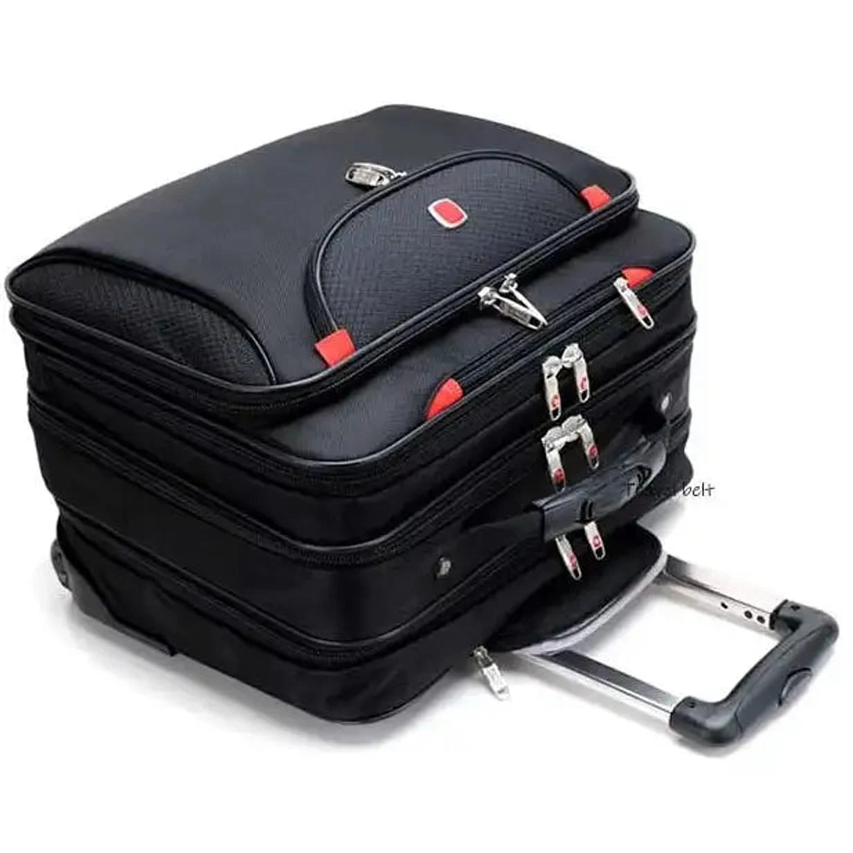 תיק טרולי עסקי Swiss Executive Glide 18 אינץ׳ סגור במבט עליון עם ידית אלומיניום שלופה וידית נשיאה מרופדת