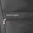 תקריב רקמת Swiss Lugano והרוכסן על מזוודת טרולי 20 אינץ' בד לעלייה למטוס SWISS דגם LUGANO GoLite