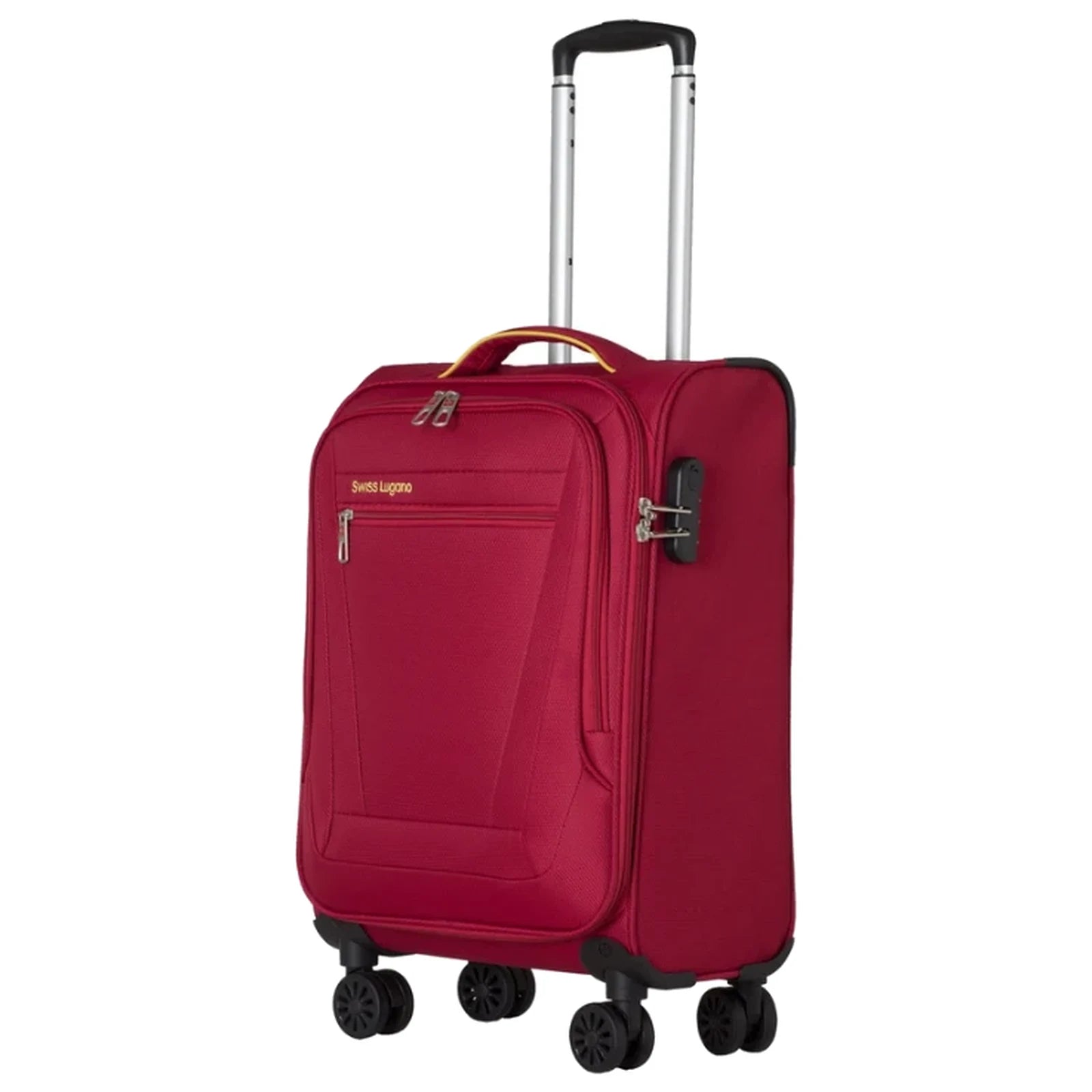 מזוודת טרולי 20 אינץ' בד לעלייה למטוס SWISS דגם LUGANO GoLite בגוון בורדו - מבט קדמי נוסף