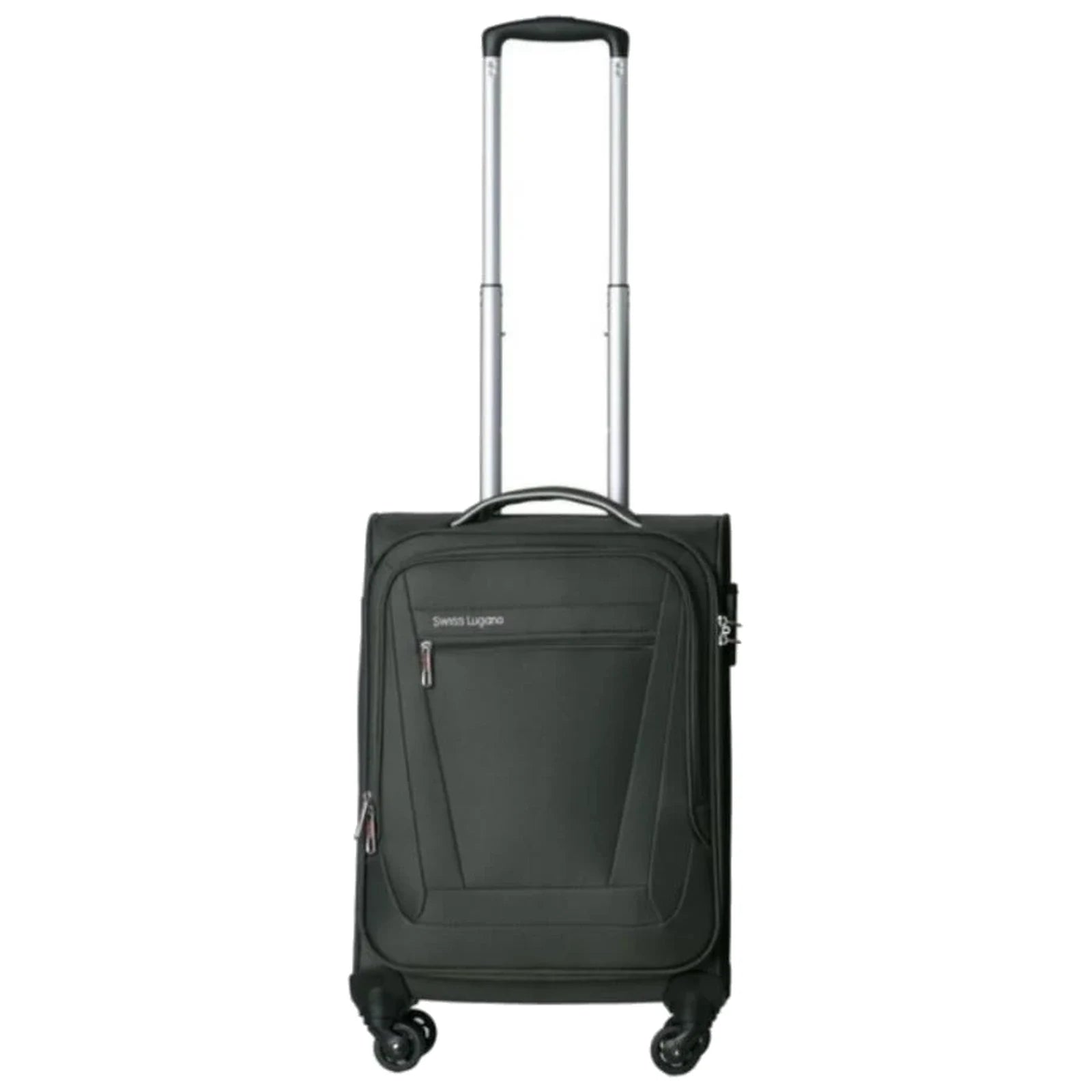 מזוודת טרולי 20 אינץ' בד לעלייה למטוס SWISS דגם LUGANO GoLite בגוון ירוק כהה - מבט צד