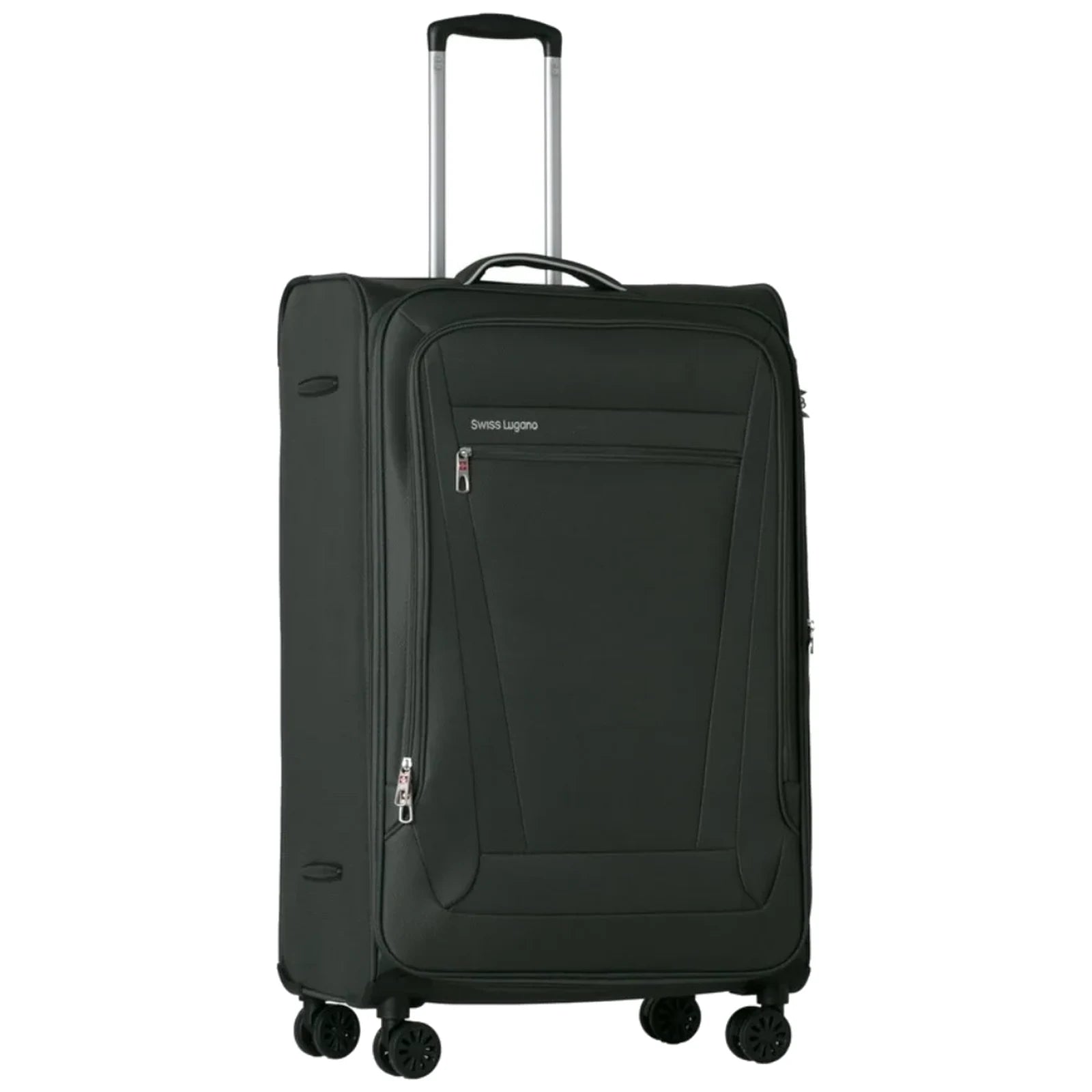 מזוודת טרולי 20 אינץ' בד לעלייה למטוס SWISS דגם LUGANO GoLite בגוון ירוק כהה - מבט קדמי בזווית