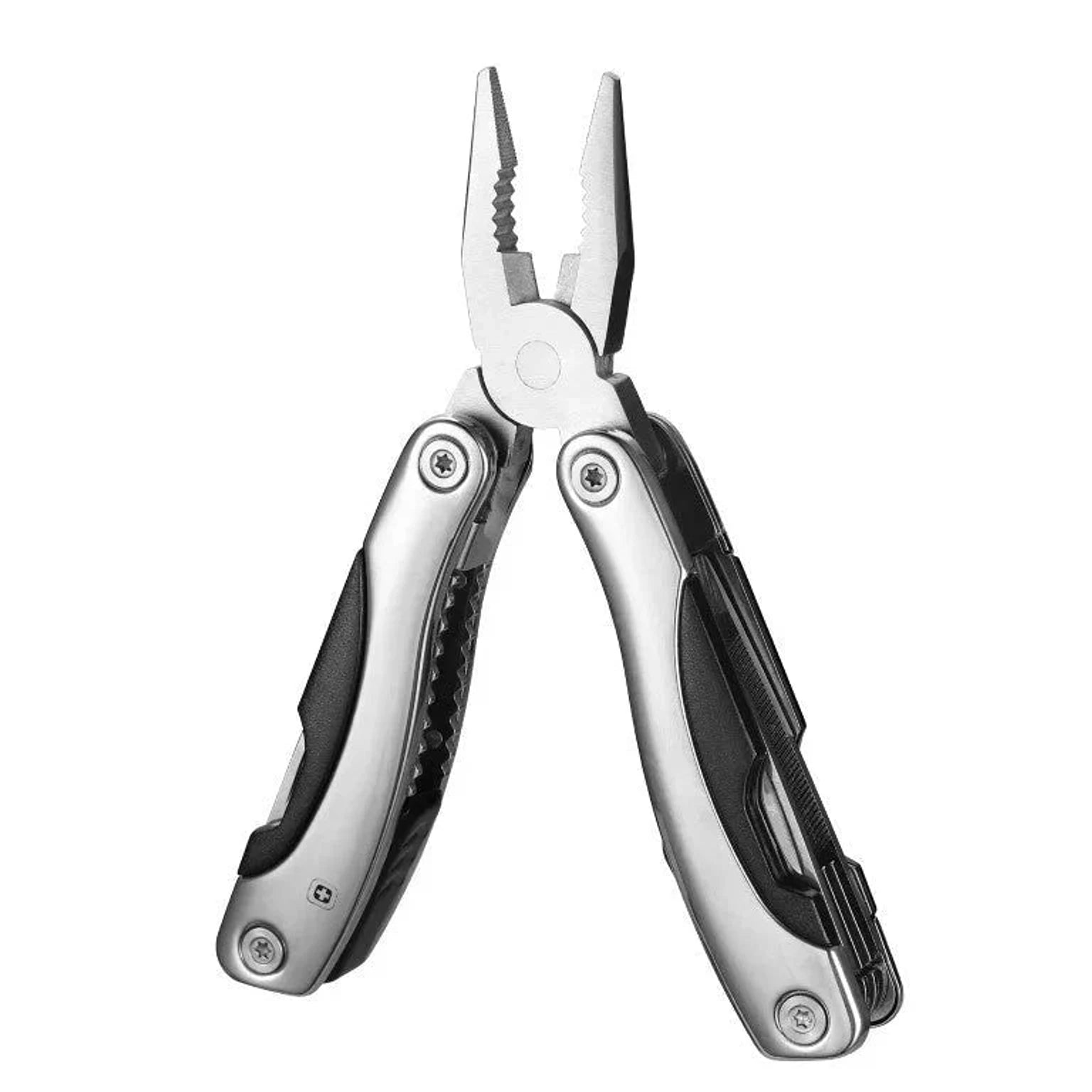 מולטיטול פלייר SWISS 13 ב-1 גוון כסף עשוי פלדת אל חלד 420 עם פלייר שפיץ פתוח, מבט מלפנים