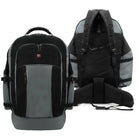 תיק גב SWISS STAR 90L אפור בתצוגה משולבת של מבט חזית ומבט גב עם רצועות תמיכה אורתופדיות
