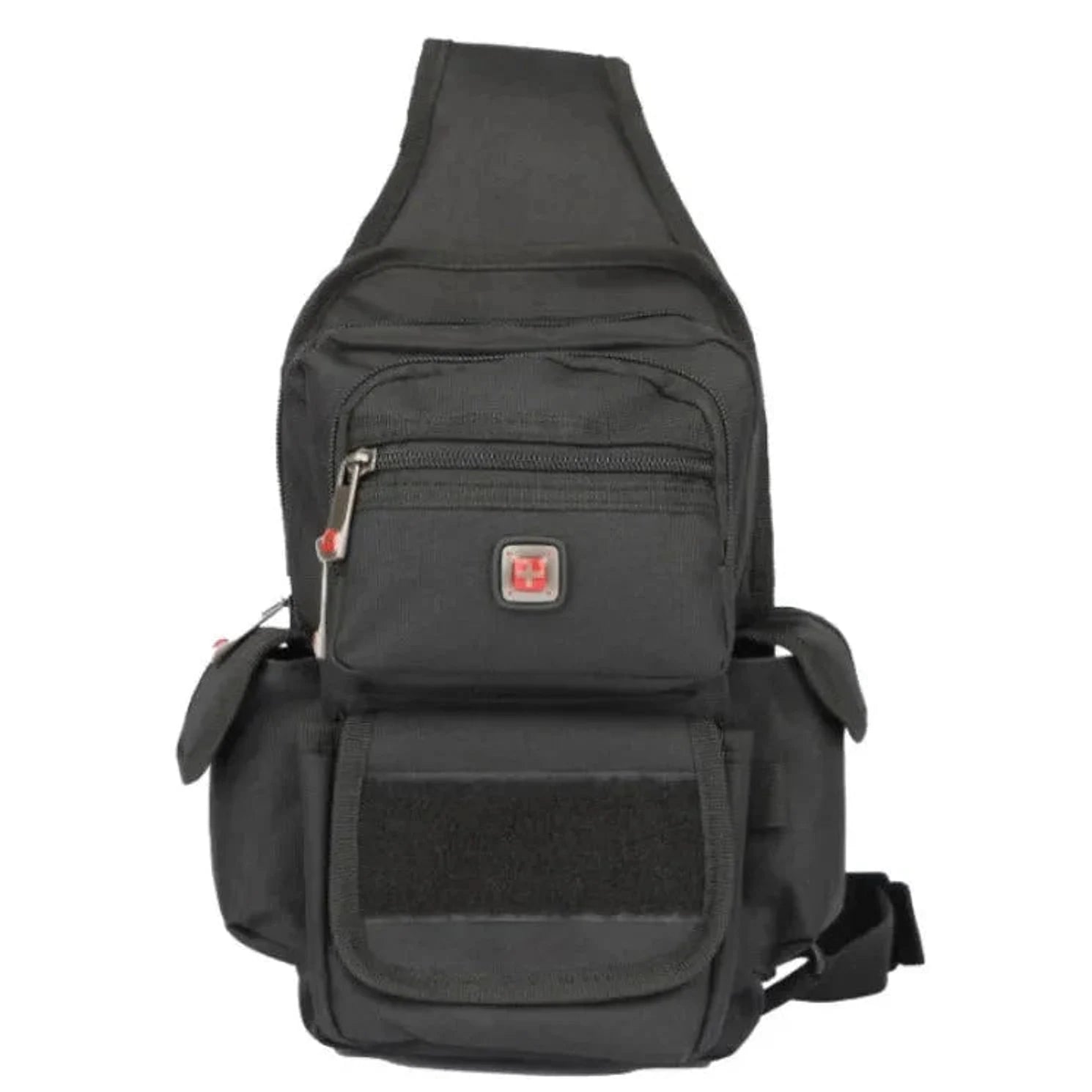 תיק צד טקטי לאקדח SWISS ZigPro בצבע שחור, עשוי בד פוליאסטר עמיד במים, פאץ׳ קדמי לסמל יחידה, מבט מלפנים
