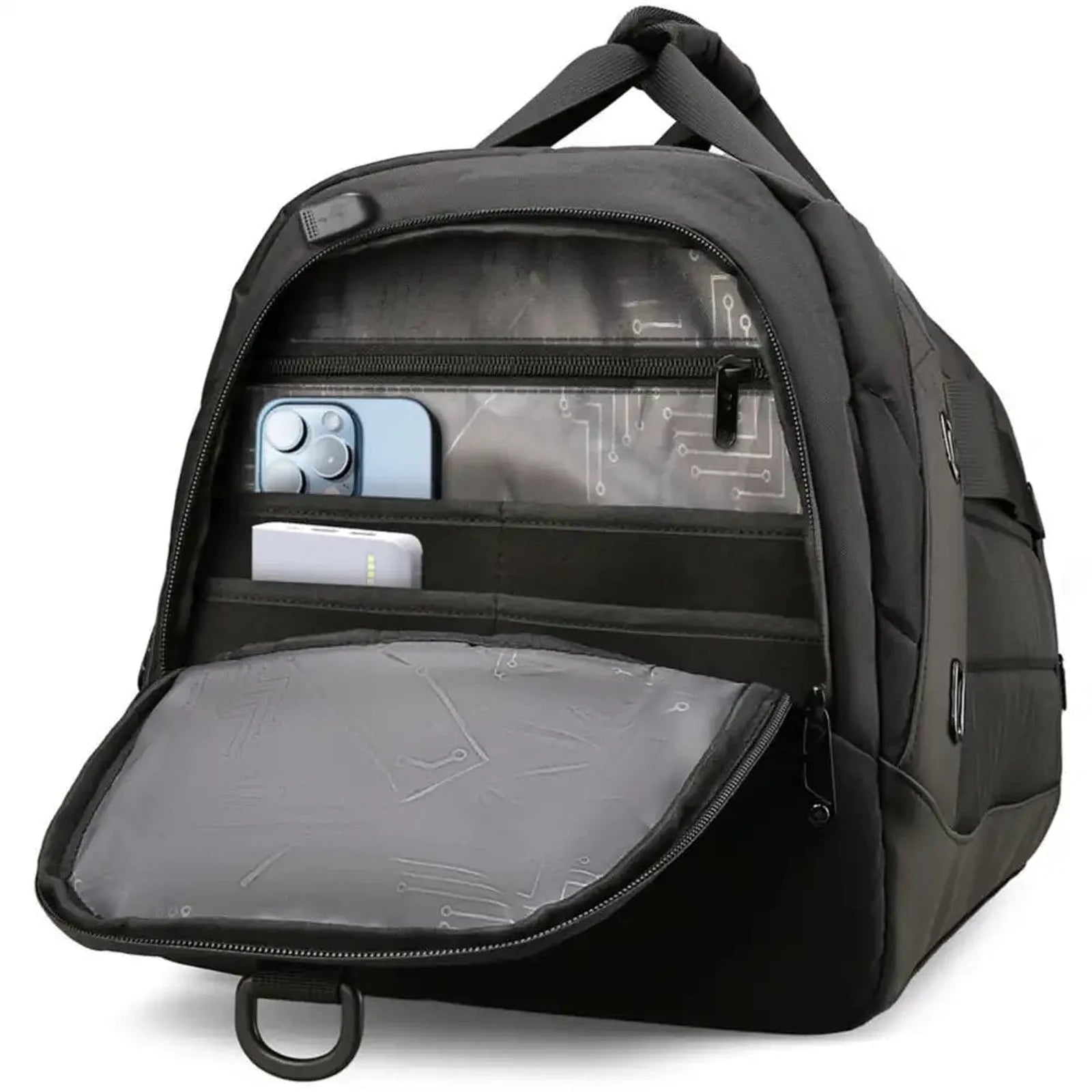 תיק נסיעות SwissDigital BLADE 45L תא קדמי פתוח עם אירגונייזר פנימי לטלפון, ארנק, אוזניות וסוללה ניידת